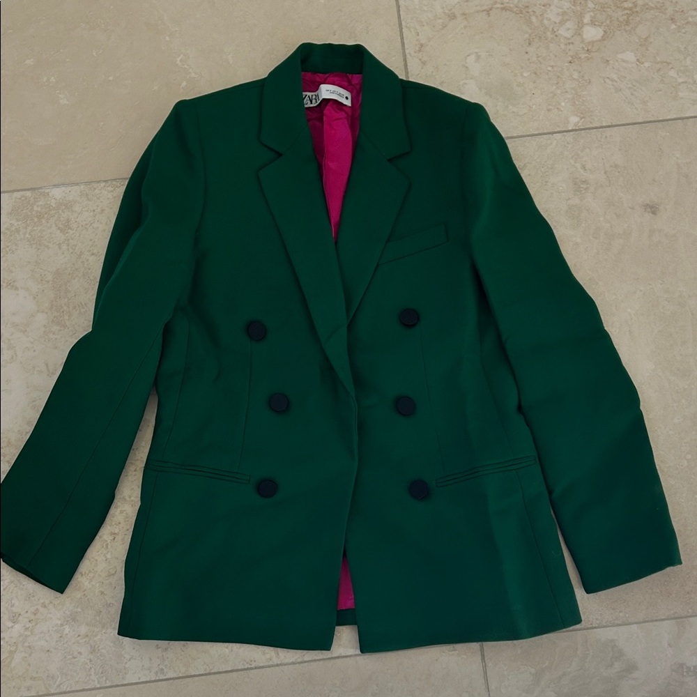 Zara Forest Green Double-Breasted Blazer